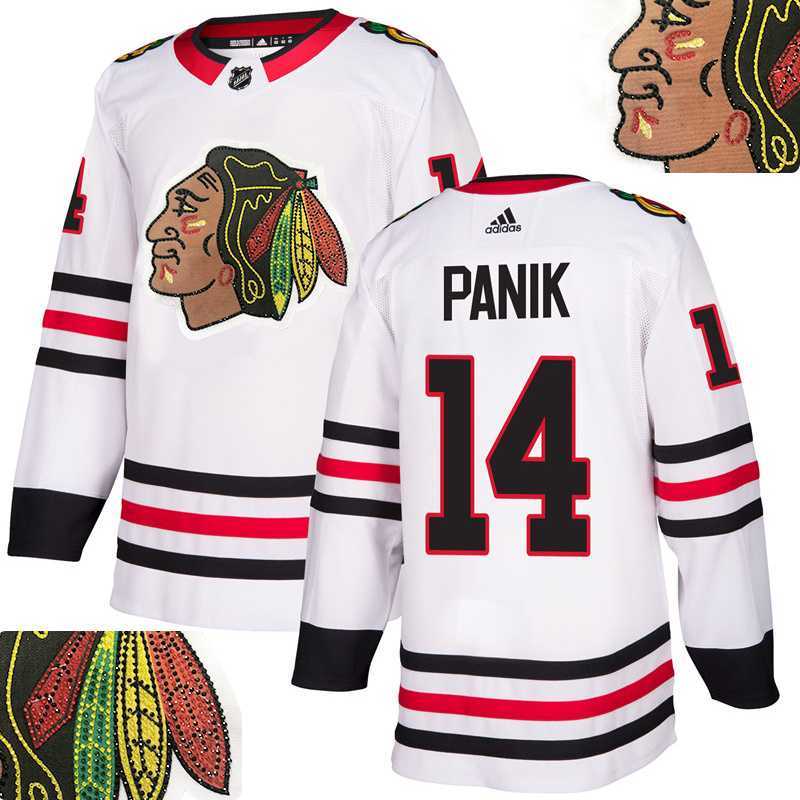 Blackhawks #14 Panik White With Special Glittery Logo Adidas Jersey